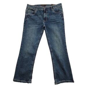 Indigo Skins Bootcut Jeans Men's 36x30 Contrast Stitch Flap Pkt Embroidery NWT